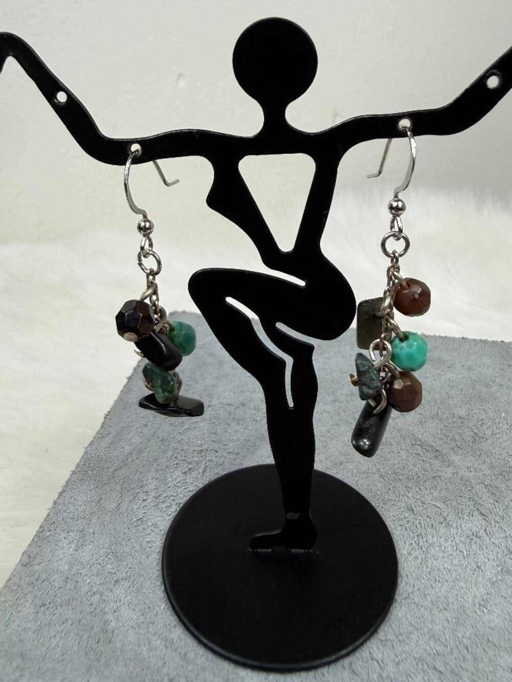 Beaded Dangle Silver Tone Fishhook Pierced Earrings 1.75"